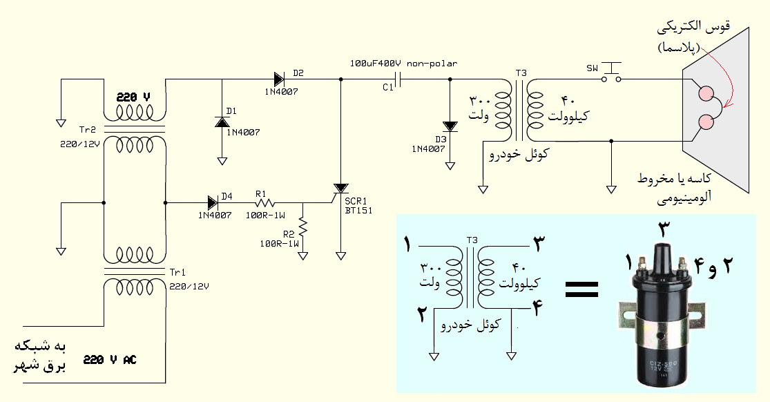 ساخت یک مدار تخلیه ی فرکانس رادیویی پرتوان Electric Discharge Circuit