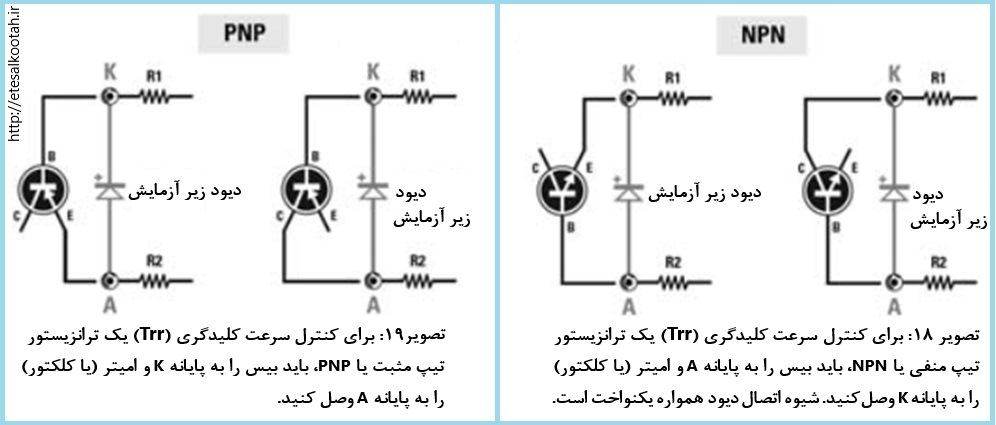 روش اتصال ترانزیستورهای مختلف و دیودها به مدار آزمایشگر دیود روش اتصال ترانزیستورهای مختلف و دیودها به مدار آزمایشگر دیود