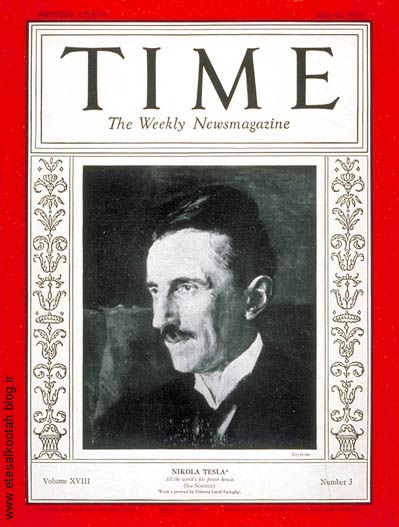 تصویر نیکلا تسلا در سال 1931 بر روی جلد مجله ی تایم تصویر نیکلا تسلا در سال 1931 بر روی جلد مجله ی تایم